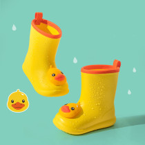 Toddlers Kids 3D Yellow Duck Flat Waterproof Non Slip Rain Boots