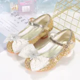 Kids Girl Glitter Bow Tie Snowflake Princess High Heel Dress Shoes