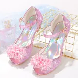 Kids Girl Fish Mouth Sequins Crystal Pearls Princess High Heel Dress Shoes