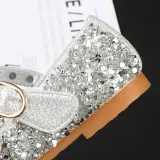 Kids Girl Sequins Catwalk Bow Tie Pearl Flat Princess Dress Shoes
