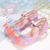 Kids Girl Glitter Bow Tie Snowflake Princess High Heel Dress Shoes