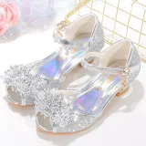 Kids Girl Fish Mouth Sequins Crystal Pearls Princess High Heel Dress Shoes
