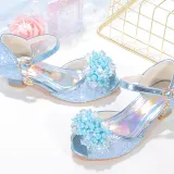 Kids Girl Fish Mouth Sequins Crystal Pearls Princess High Heel Dress Shoes