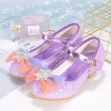Kids Girl Glitter Bow Tie Snowflake Princess High Heel Dress Shoes