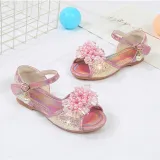 Kids Girl Glitter Crystal Pearls Open-Toe Flat Princess Dress Shoes