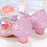 Kids Girl Sequins Catwalk Ombre Bow Tie Shining Princess High Heel  Dress Shoes