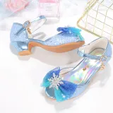 Kids Girl Sequins Catwalk Ombre Bow Tie Shining Princess High Heel  Dress Shoes