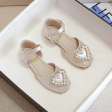 Kids Girl Pearl Flower Closed-Toe Flat Princess Dress Shoes
