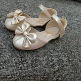 Kids Girl Bow Tie Closed-Toe Flat Princess Dress Shoes