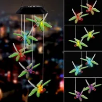 Dragonfly Solar Wind Chimes Color Changing Solar Mobile Waterproof LED Lights