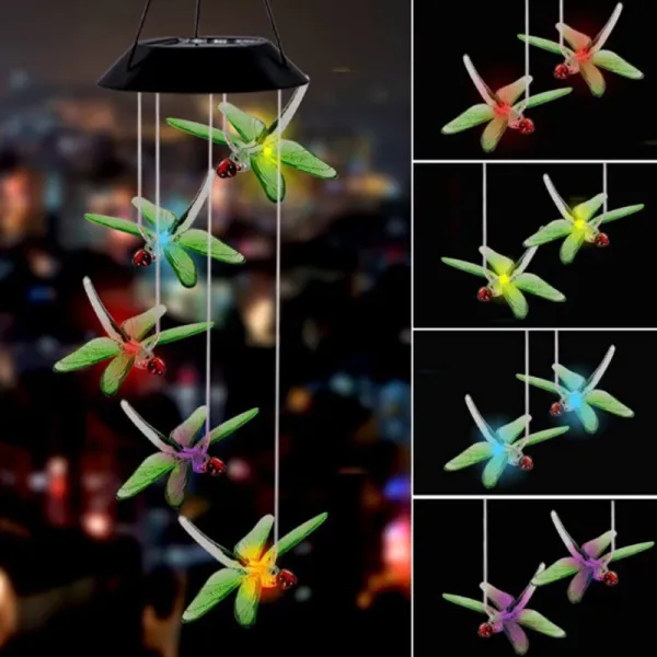 Dragonfly Solar Wind Chimes Color Changing Solar Mobile Waterproof LED Lights