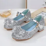 Kids Girl Glitter Crystal Pearls Jewelry High Heel Princess Dress Shoes