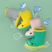 Toddlers Kids Cartoon Shark Flat Waterproof Non Slip Rain Boots