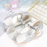 Kids Girl Glitter Bow Tie Snowflake Princess High Heel Dress Shoes