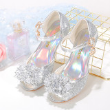 Kids Girl Fish Mouth Sequins Crystal Pearls Princess High Heel Dress Shoes