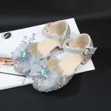 Kids Girl Sequins Catwalk Bow Tie Jewelry Princess High Heel Dress Shoes