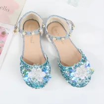 Kids Girl Glitter Crystal Pearls Flat Princess Dress Shoes
