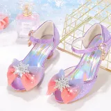 Kids Girl Sequins Catwalk Ombre Bow Tie Shining Princess High Heel  Dress Shoes