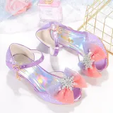 Kids Girl Sequins Catwalk Ombre Bow Tie Shining Princess High Heel  Dress Shoes