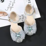 Kids Girl Sequins Catwalk Bow Tie Jewelry Princess High Heel Dress Shoes
