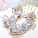 Kids Girl Glitter Butterfly Fish Mouth Princess High Heel Dress Shoes