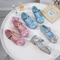 Kids Girl Glitter Crystal Pearls Jewelry High Heel Princess Dress Shoes