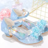 Kids Girl Fish Mouth Sequins Crystal Pearls Princess High Heel Dress Shoes