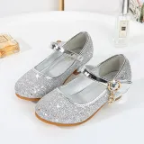 Kids Girl Fashion Catwalk Sequins Shining Princess High Heel Dress Shoes