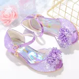 Kids Girl Fish Mouth Sequins Crystal Pearls Princess High Heel Dress Shoes