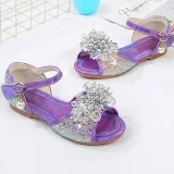 Kids Girl Glitter Crystal Pearls Open-Toe Flat Princess Dress Shoes