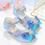 Kids Girl Sequins Catwalk Ombre Bow Tie Shining Princess High Heel  Dress Shoes