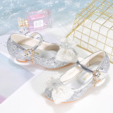 Kids Girl Glitter Bow Tie Snowflake Princess High Heel Dress Shoes