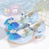 Kids Girl Glitter Bow Tie Snowflake Princess High Heel Dress Shoes