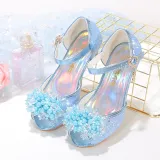 Kids Girl Fish Mouth Sequins Crystal Pearls Princess High Heel Dress Shoes