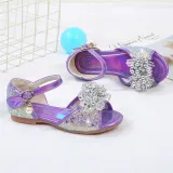 Kids Girl Glitter Crystal Pearls Open-Toe Flat Princess Dress Shoes