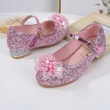Kids Girl Glitter Crystal Pearls Jewelry High Heel Princess Dress Shoes