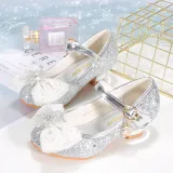 Kids Girl Glitter Bow Tie Snowflake Princess High Heel Dress Shoes