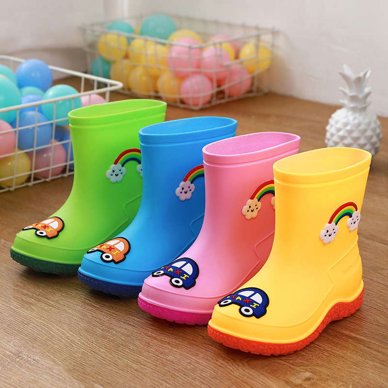 Toddlers Kids Rainbow Car Flat Waterproof Non Slip Rain Boots