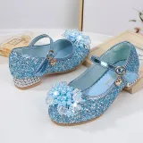 Kids Girl Glitter Crystal Pearls Jewelry High Heel Princess Dress Shoes