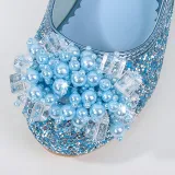 Kids Girl Glitter Crystal Pearls Jewelry High Heel Princess Dress Shoes