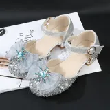 Kids Girl Sequins Catwalk Bow Tie Jewelry Princess High Heel Dress Shoes