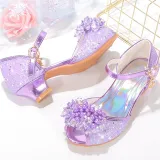 Kids Girl Fish Mouth Sequins Crystal Pearls Princess High Heel Dress Shoes