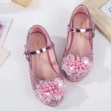Kids Girl Glitter Crystal Pearls Jewelry High Heel Princess Dress Shoes