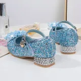 Kids Girl Glitter Crystal Pearls Jewelry High Heel Princess Dress Shoes