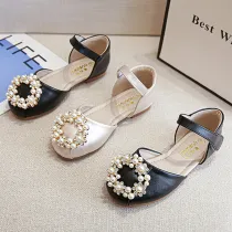 Kids Girl Pearl Flower Closed-Toe Flat Princess Dress Shoes