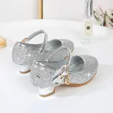 Kids Girl Fashion Catwalk Sequins Shining Princess High Heel Dress Shoes