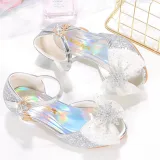 Kids Girl Sequins Catwalk Ombre Bow Tie Shining Princess High Heel  Dress Shoes