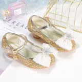Kids Girl Glitter Bow Tie Snowflake Princess High Heel Dress Shoes