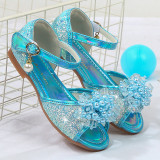 Kids Girl Glitter Crystal Pearls Open-Toe Flat Princess Dress Shoes