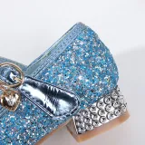Kids Girl Glitter Crystal Pearls Jewelry High Heel Princess Dress Shoes